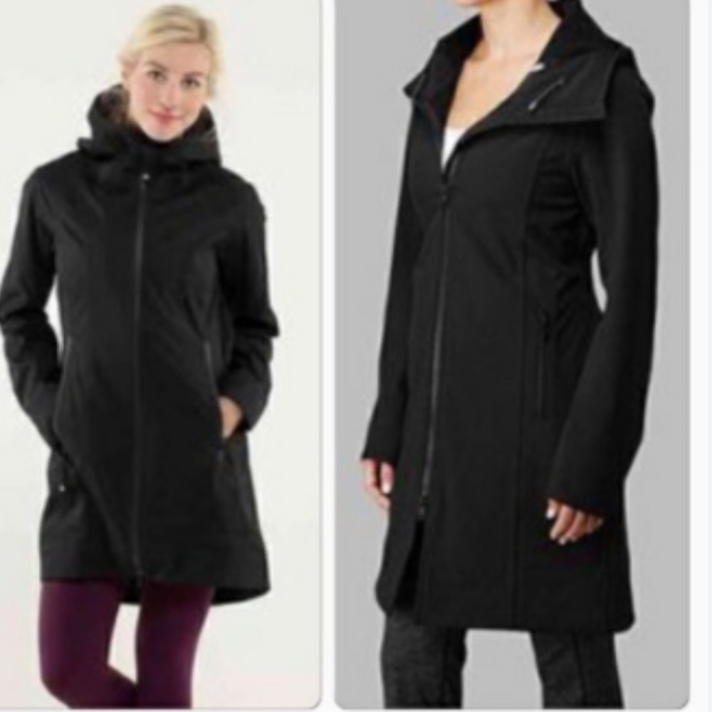 Lululemon Apres Yoga Black Trench Coat Hooded Size 6